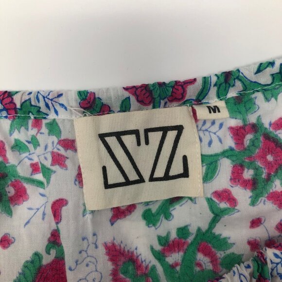 SZ Blockprints Hot Pink Padra Ida Top Size M White Floral - Picture 7 of 9